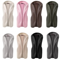 Trendy Solid Color Sleeveless Warm Hoodie Vest