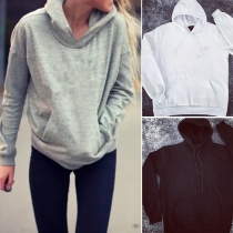 Casual Style Solid Color Front Pocket Long Sleeve Hooded Women's Sweatshirt
