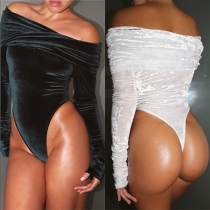 Sexy Solid Color Off Shoulder Long Sleeve Bodysuit