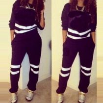 Casual Style Contrast Color Round Neck Long Sleeve Sports Suit
