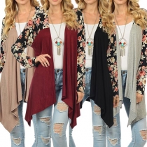 Fashion Floral Printed Long Sleeve Irregular Hemline Cardigan