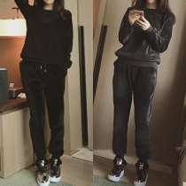 Casual Style Solid Color Round Neck Long Sleeve Sports Suit