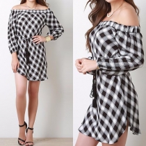 Sexy Off Shoulder Backless Long Sleeve Side Slit Lattice Dress