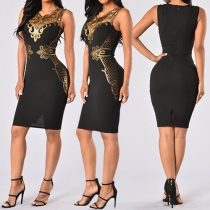 Sexy Lace Spliced Embroidery Hollow Out Sleeveless Slim Fit Dress