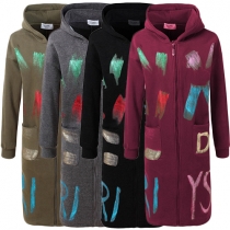 Trendy Bronzing 2 Side Pockets Front Zipper Long Sleeve Hooded Women's Sweatshirt