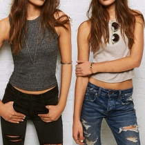 Sexy Solid Color Round Neck Sleeveless Slim-fitting Crop Vest