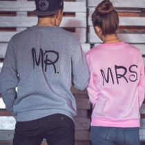 Casual Style bokstäver tryckta rund hals långärmade par sweatshirts