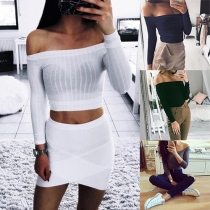 Sexy Solid Color Off Shoulder Long Sleeve Ribbed Crop Tops