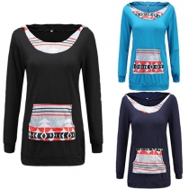 Fashion Front Pocket Hooded Long Sleeve Printed Sweatshirt For Women