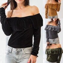 Sexy Solid Color Off Shoulder Backless Long Sleeve Ruffle Tops