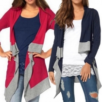 Casual Style Contrast Color Long Sleeve Irregular Hemline Cardigan
