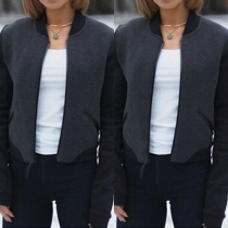 Fashion Contrast Color Stand Collar Long Sleeve Front Zipper Jacket
