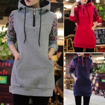Fashion Printed Long Sleeve Hooded 2 Side Pockets Women's Sweatshirt