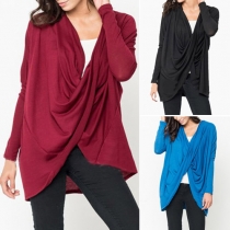 Casual Style Solid Color Front Crossover Bat Sleeve Relaxed T-shirt
