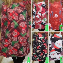 Cute Style Printed Round Neck Long Sleeve Dress