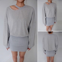 Fashion Solid Color Round Neck Long Sleeve Cold Shoulder Sweatshirt Dress