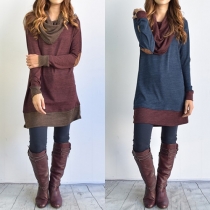 Fashion Contrast Color Pile Collar Long Sleeve Dress