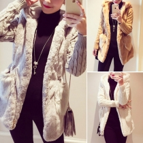 Fashion Solid Color Sweater Spliced Front Zipper Hooded Long Sleeve Warm Coat