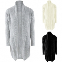 Fashion Solid Color Long Sleeve Knit Sweater Cardigan