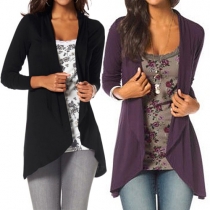 Casual Style Solid Color Long Sleeve Irregular Hemline Cardigan