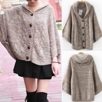 Stylish Single-breasted Lapel Bat Sleeve Sweater Shawl