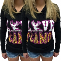 Casual Style Letters Printed Long Sleeve Hooded Women's Sweatshirt
