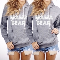 Casual Style Letters Printed Front Pocket Long Sleeve Hooded Sweatshirt