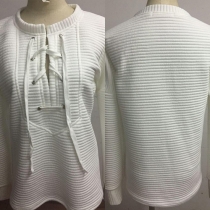 Casual Style Solid Color Long Sleeve Front Lace-up Relaxed Women's Sweatshirt