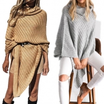 Fashion Solid Color Bat Sleeve Irregular Hemline Knit Sweater Shawl
