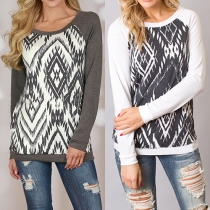 Fashion Printed Round Neck Long Sleeve Women's T-shirt