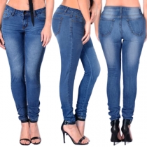 Snygga Zip Fly Mid Rise Slim Fit Jeans för kvinnor