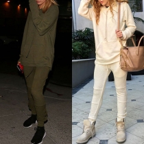 Casual Style Solid Color Long Sleeve Hooded Sweatshirt + Pants Two-piece Set