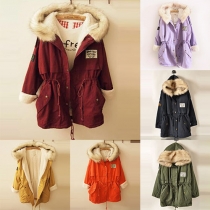 Fashion Front Zipper Long Sleeve Artificial Fur Collar Hooded Women's Padded Coat