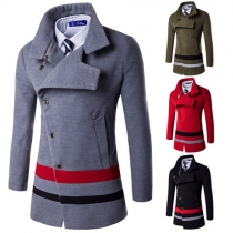 Fashion Contrast Color Lapel Long Sleeve Oblique Single-breasted Men's Trench Coat