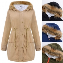 Fashion Patch Pockets Long Sleeve Hooded Drawstring Waist Women's Padded Coat