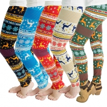 Snygga Älg Snowflake Printade Slim Fit Leggings