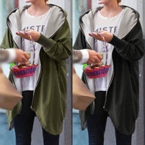 Fashion Front Zipper Hooded Long Sleeve Irregular Hemline Women's Trench Coat