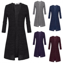 Fashion Solid Color Knitted Cardian Trench Coat