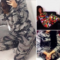 Fashion Style Round Neck Long Sleeve Camouflage Sports Suit