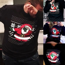 Fashion Santa Claus Printed Round Neck Long Sleeve Couple Sweatshirt