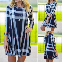Fashion Printed Round Neck Long Sleeve Dress