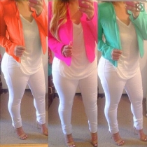 Sweet Style Solid Color Long Sleeve Slim Fit Crop Blazer
