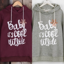 Casual Style Snowflake Letters Printed Long Sleeve Hooded Sweatshirt