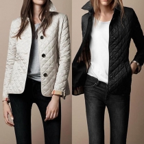 Trendig enfärgad krage långärmad enkelknäppt varm vadderad damkappa(Storlek Run Small)