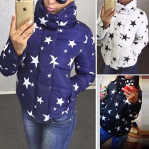 Stylish Stars/Glasses Printed Front Zipper Long Sleeve Women's Warm Padded Coat
