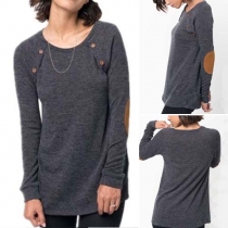 Stylish Patch Spliced Long Sleeve Round Neck Loose-fitting T-shirt