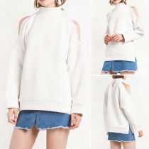 Sexy Solid Color Cold Shoulder Turtleneck Long Sleeve Women's Sweatshirt