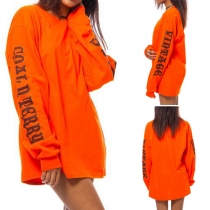 Casual Style Letters Printed Long Sleeve Round Neck Loose-fitting Sweatshirt