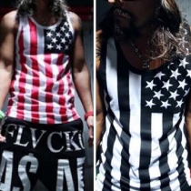Fashion Star Stripes Printed Round Neck Sleeveless Unisex Tank Tops