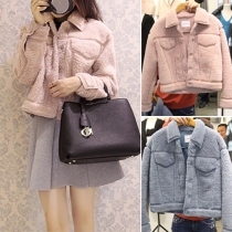 Fashion Solid Color Long Sleeve POLO Collar Faux Cashmere Coat